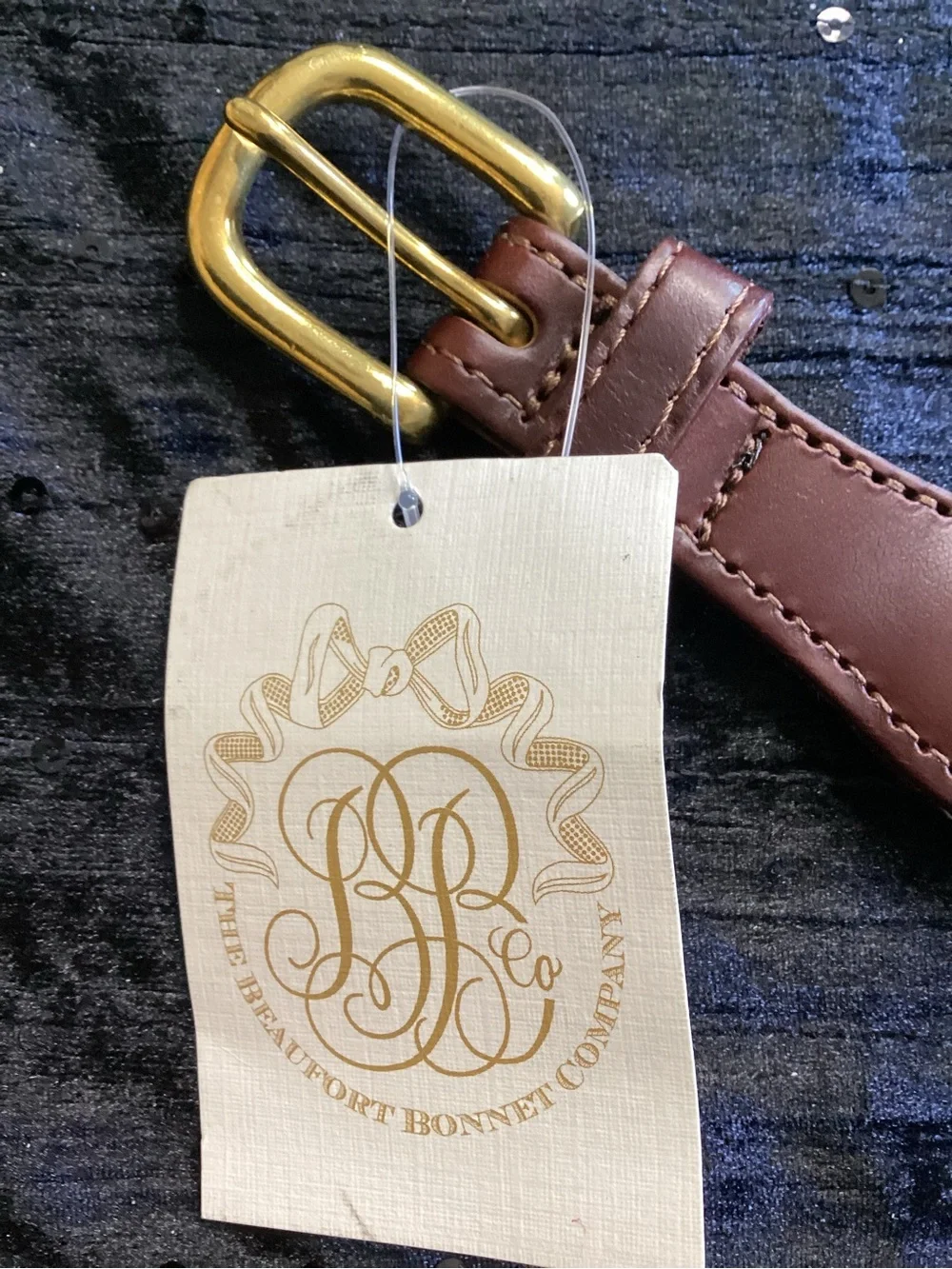 The Beaufort Bonnet Company Brown Leather Pine Tree Belt with Gold Buckle 24/60